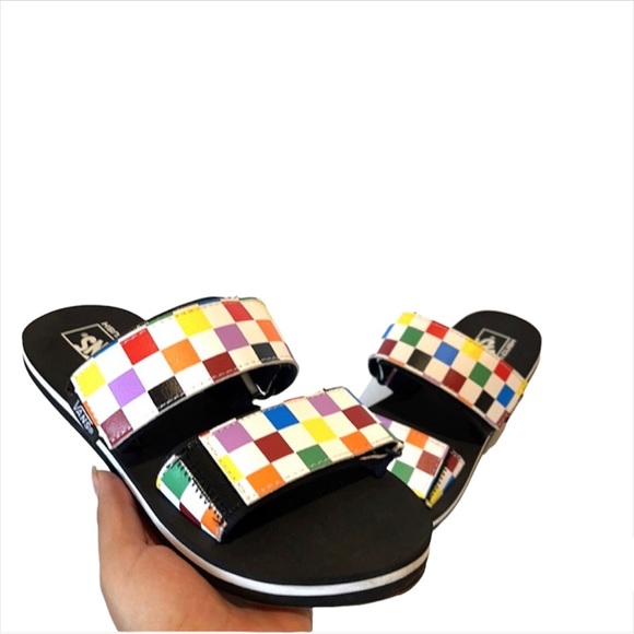 VANS Rainbow Checker Adjustable Slides Size 5 - Picture 1 of 5